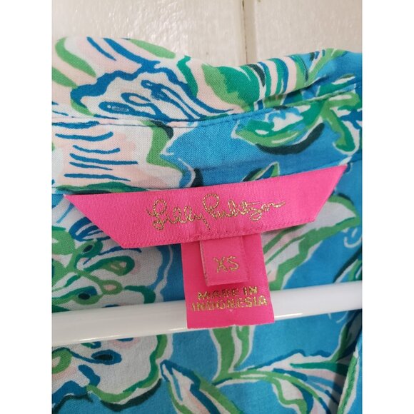 Lilly Pulitzer Womens XS Natalie Shirt Dress Easy Coverup Turquoise Blue Floral - Picture 5 of 6